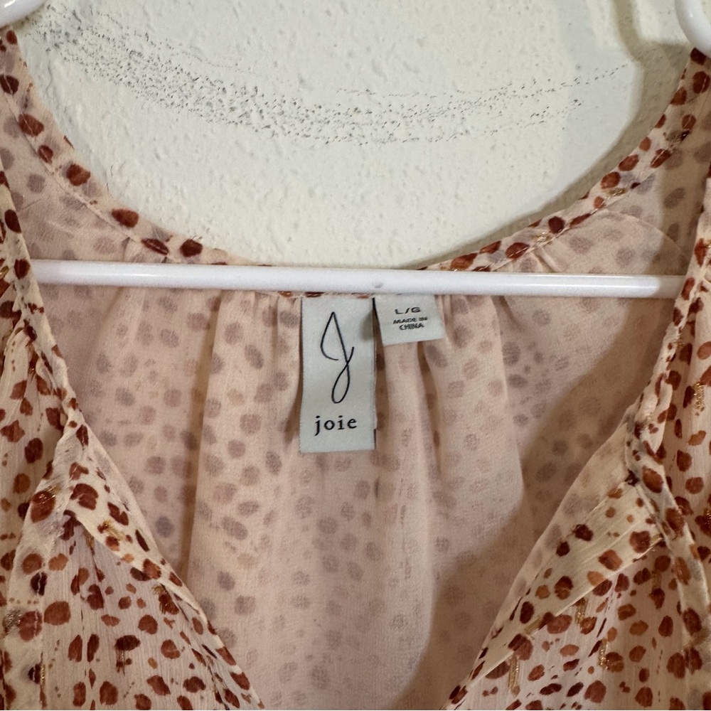 Joie Flutter Sleeve Polka Dot Split Neck Blouse - image 2